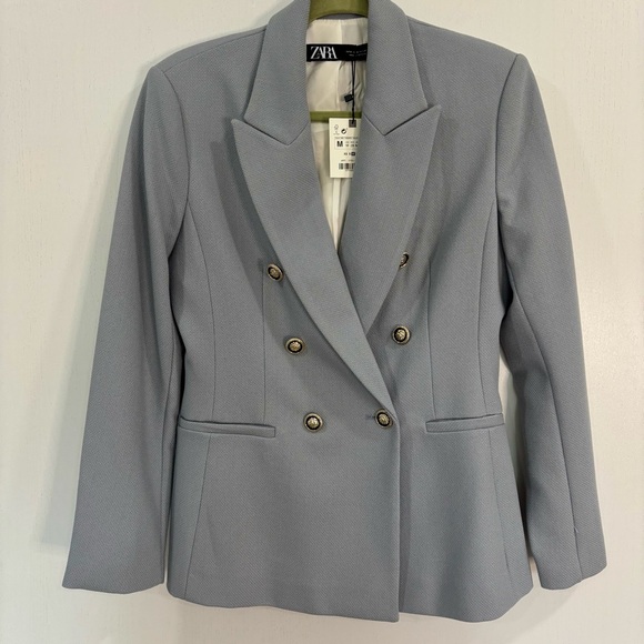 Zara Women's Blue Double Breasted Blazer with Gold/Black Buttons. - Picture 3 of 7